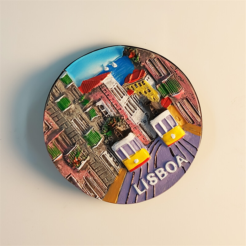 Portugalia，Lisabona，peisaj stradal，disc，Stereoscopic 3D，Suveniruri turistice，Pictură pe rășină，Decor acasă，Magneți pentru frigider