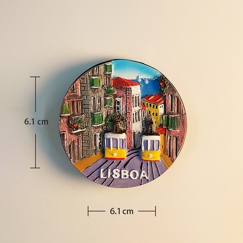 Portugalia，Lisabona，peisaj stradal，disc，Stereoscopic 3D，Suveniruri turistice，Pictură pe rășină，Decor acasă，Magneți pentru frigider