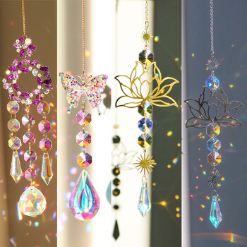 Crystal Diamond Moon Sun Catcher Butterfly Lotus Rainbow Χριστουγεννιάτικη Διακόσμηση Σπίτι Κήπος Διακόσμηση Wind Chime