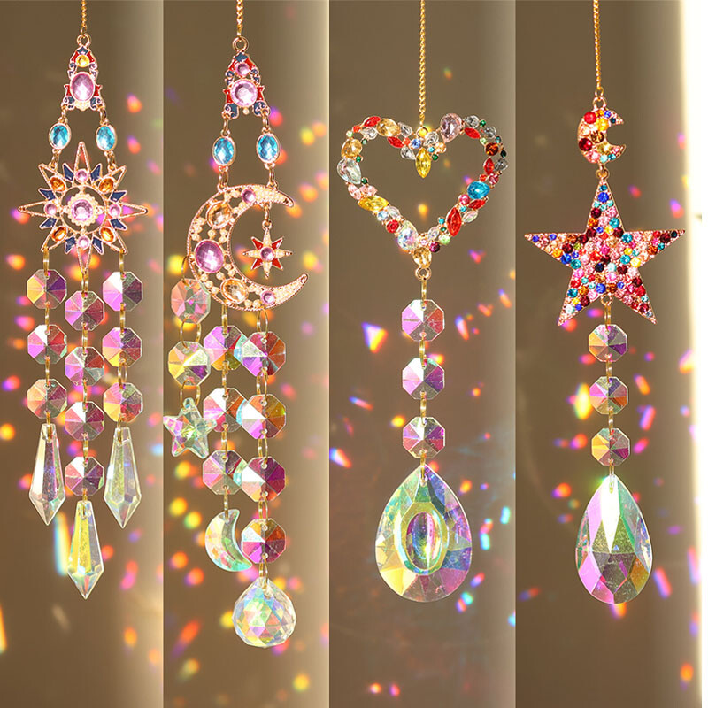 Cristal Diamond Moon Sun Catcher Fluture Lotus Curcubeu Decor de Crăciun Decor Grădină Casa Clopoței