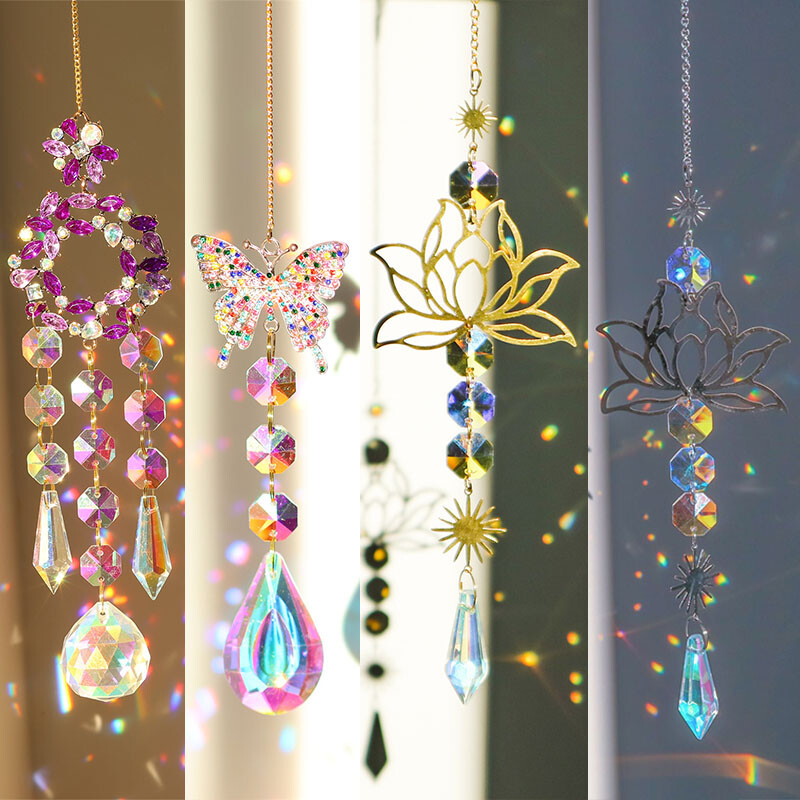 Cristal Diamond Moon Sun Catcher Fluture Lotus Curcubeu Decor de Crăciun Decor Grădină Casa Clopoței