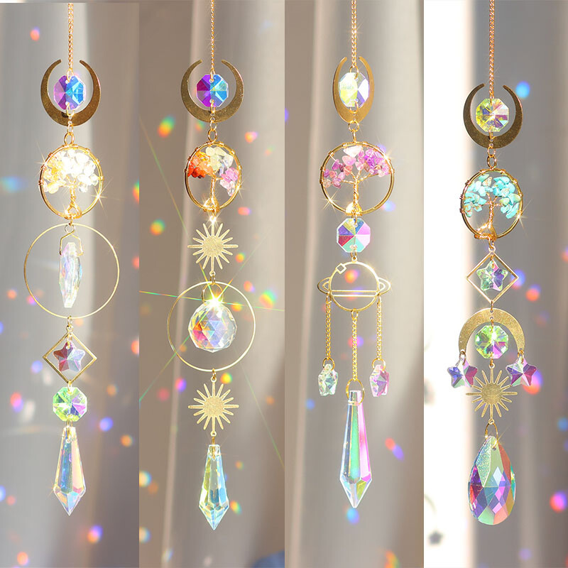 Cristal Diamond Moon Sun Catcher Fluture Lotus Curcubeu Decor de Crăciun Decor Grădină Casa Clopoței