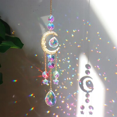 1 брой Crystal Wind Chime Suncatcher Спалня Балкон Вътрешен двор Sun Moon Prism Висулка Добри декорации за дома