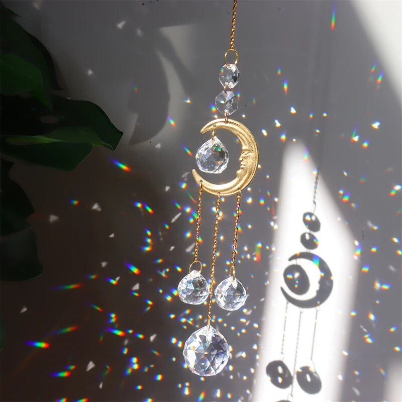 1 bucată Cristal Wind Chime Suncatcher Dormitor Balcon Patio Soare Luna Prismă Pandantiv Decorări bune pentru casă