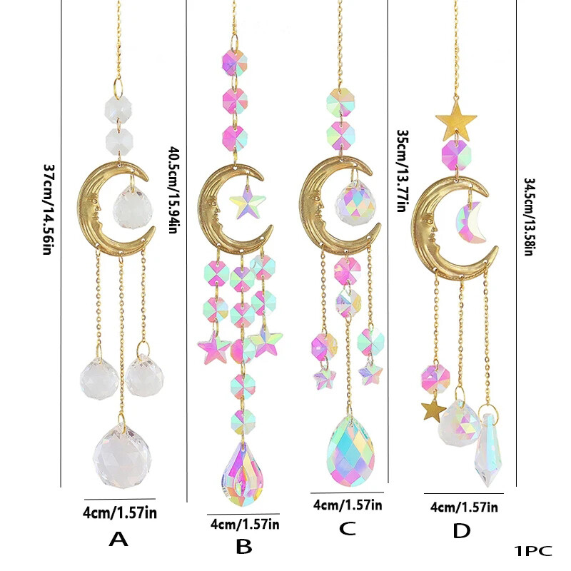 1 bucată Cristal Wind Chime Suncatcher Dormitor Balcon Patio Soare Luna Prismă Pandantiv Decorări bune pentru casă