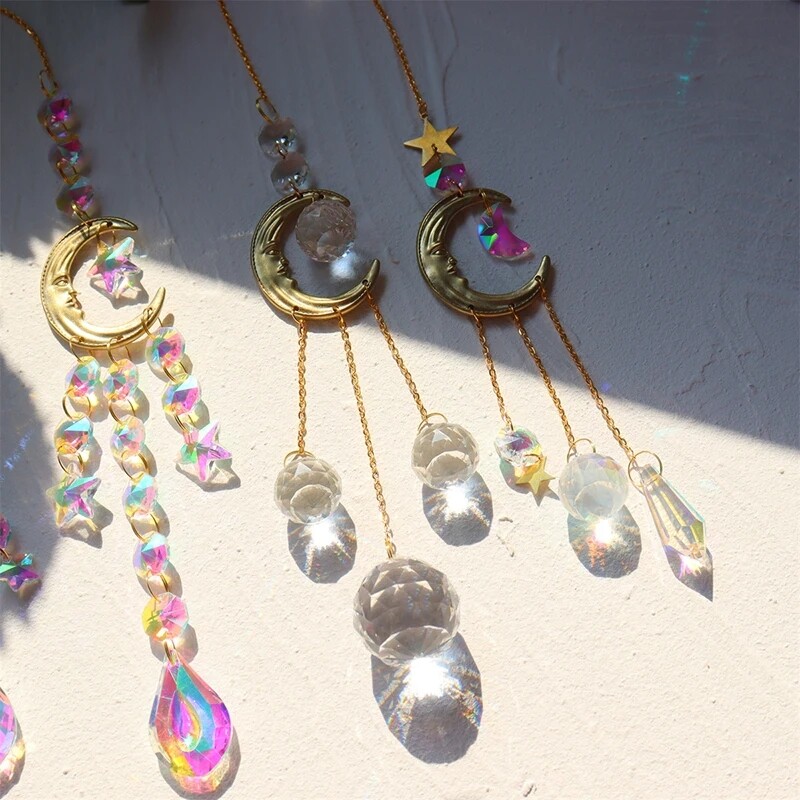 1 bucată Cristal Wind Chime Suncatcher Dormitor Balcon Patio Soare Luna Prismă Pandantiv Decorări bune pentru casă
