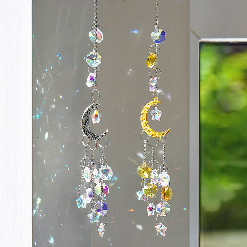 1 bucată, argint, aur, pentagramă, lună, fereastră, decorare pentru grădină, pandantiv de cristal, prind soare