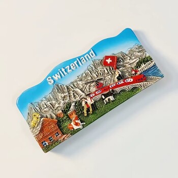 Swiss Girl Peak Tourist Souvenir Creative 3D Landscape Painting Small Train Magnetic Refrigerator Αυτοκόλλητο Διακοσμητικό δώρο