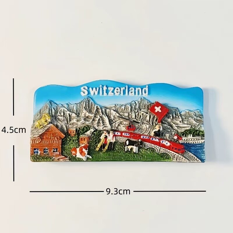 Swiss Girl Peak Suvenir turistic Creativ 3D Pictură de peisaj Tren mic Autocolant magnetic pentru frigider Cadou decorativ