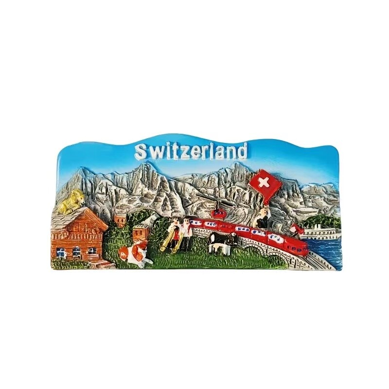 Swiss Girl Peak Suvenir turistic Creativ 3D Pictură de peisaj Tren mic Autocolant magnetic pentru frigider Cadou decorativ