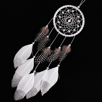 Χειροποίητη ασημένια χάντρα Dream Catcher Wind Chimes Κρεμαστό με πούπουλα Ονειροπαγίδα δημιουργική διακόσμηση αυτοκινήτου