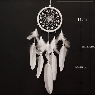 Atrapator de vis cu margele de argint lucrat manual Chimes de vant in stil indian Pandantiv cu pene Captorul de vise Decorare creativa pentru agatat de masina