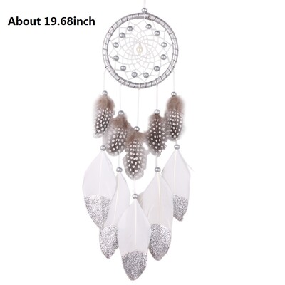 Atrapator de vis cu margele de argint lucrat manual Chimes de vant in stil indian Pandantiv cu pene Captorul de vise Decorare creativa pentru agatat de masina