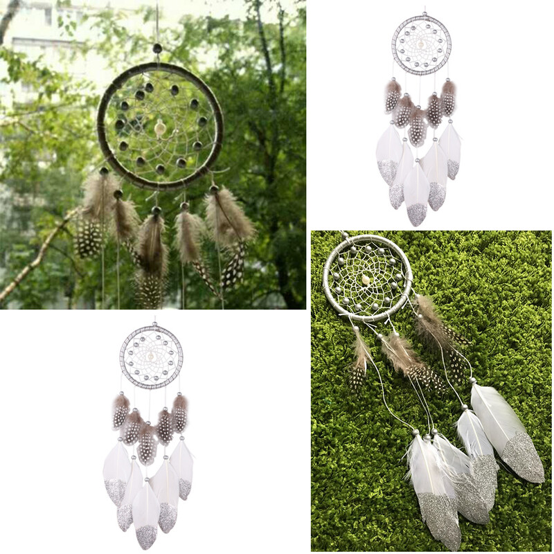 Atrapator de vis cu margele de argint lucrat manual Chimes de vant in stil indian Pandantiv cu pene Captorul de vise Decorare creativa pentru agatat de masina