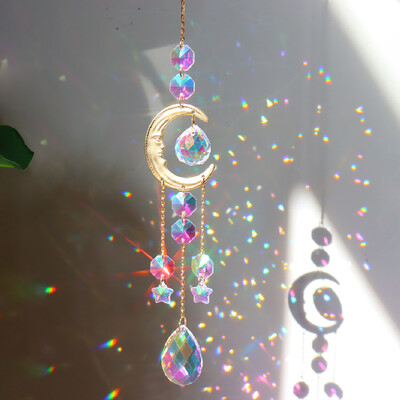 1 bucată Cristal Wind Chime Suncatcher Dormitor Balcon Patio Soare Luna Prismă Pandantiv Decorări bune pentru casă