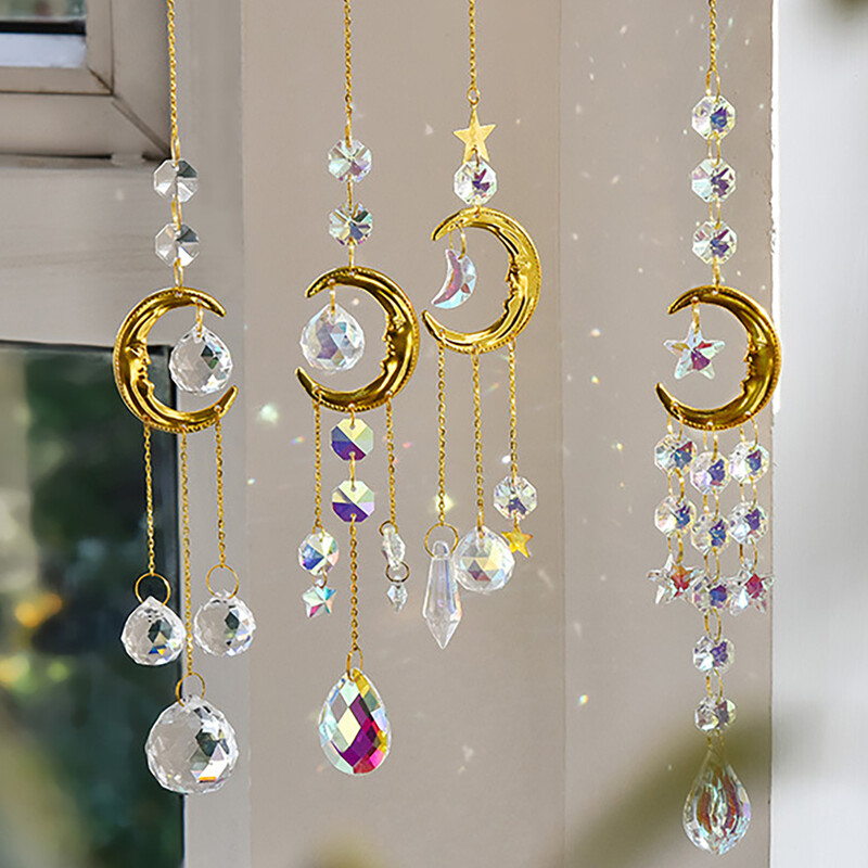 1 bucată Cristal Wind Chime Suncatcher Dormitor Balcon Patio Soare Luna Prismă Pandantiv Decorări bune pentru casă