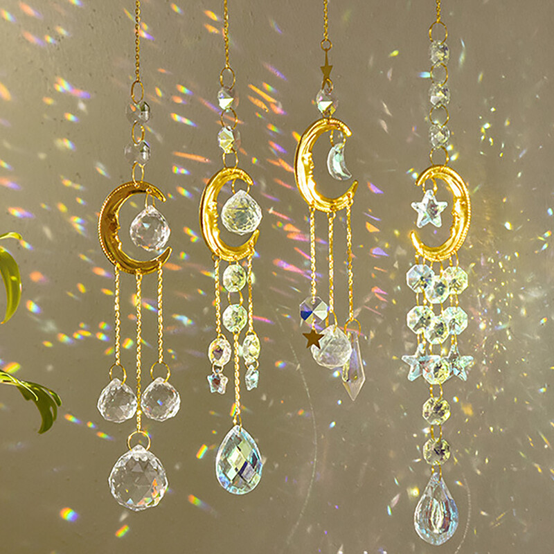 1 bucată Cristal Wind Chime Suncatcher Dormitor Balcon Patio Soare Luna Prismă Pandantiv Decorări bune pentru casă