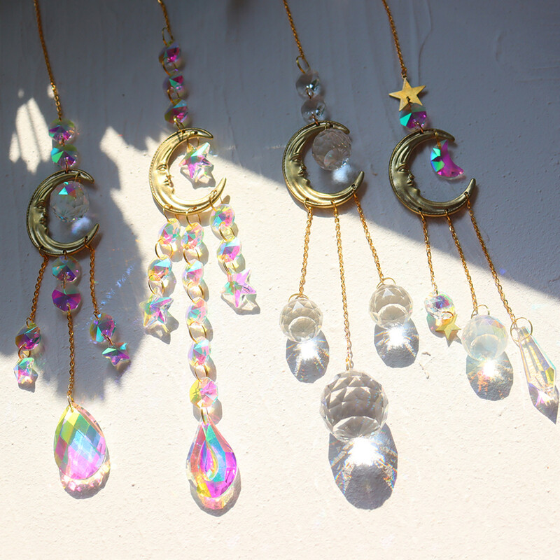 1 bucată Cristal Wind Chime Suncatcher Dormitor Balcon Patio Soare Luna Prismă Pandantiv Decorări bune pentru casă