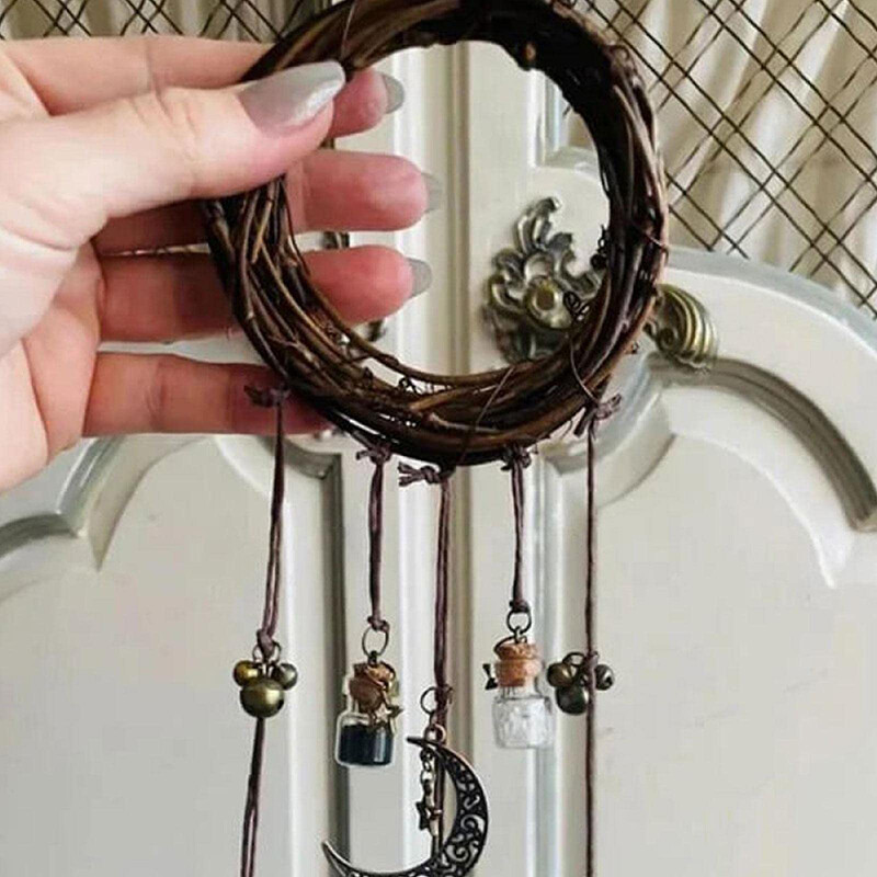 Agățat manual vrăjitoare clopot de protecție umeraș ușă vrăjitoare coroană clopoțel de vânt magic pandantiv decorare artizanală ușă