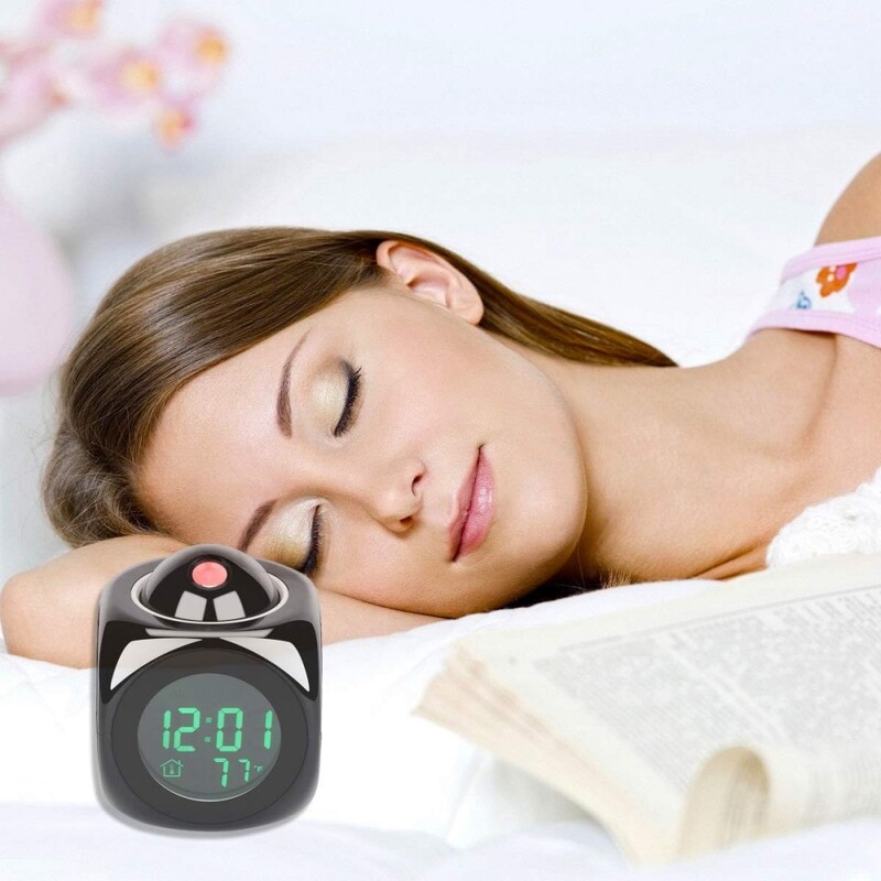 Ceas deșteptător de proiecție Ceas de birou cu baterie AAA LED Drăguț cu ecran mare, timp/temperatură, ceas/afișare somn Ceas deșteptător proiect