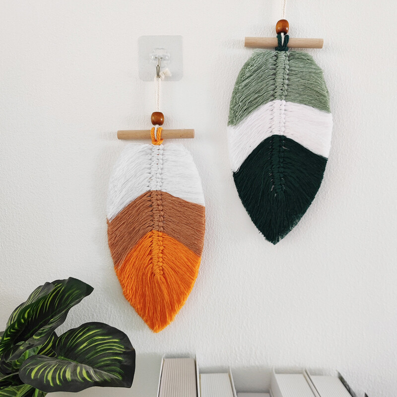 Tapiserie agățată cu frunze țesute în stil boem, set de 2, pentru decorarea casei, fir de bumbac, agățături decorative.