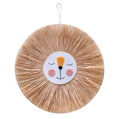 50 cm Ornament drăguț cu cap de animal Decorație de perete cu leu de desene animate Decor rafie țesut manual Tapiserie Camera copiilor Pandantive agățate pe perete