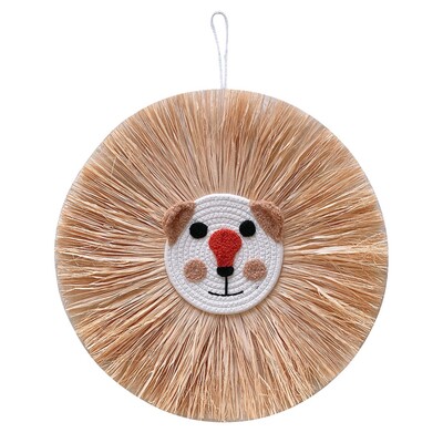 50 cm Ornament drăguț cu cap de animal Decorație de perete cu leu de desene animate Decor rafie țesut manual Tapiserie Camera copiilor Pandantive agățate pe perete