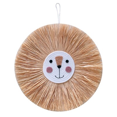 50 cm Ornament drăguț cu cap de animal Decorație de perete cu leu de desene animate Decor rafie țesut manual Tapiserie Camera copiilor Pandantive agățate pe perete