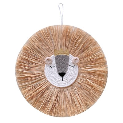 50 cm Ornament drăguț cu cap de animal Decorație de perete cu leu de desene animate Decor rafie țesut manual Tapiserie Camera copiilor Pandantive agățate pe perete