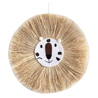 50 cm Ornament drăguț cu cap de animal Decorație de perete cu leu de desene animate Decor rafie țesut manual Tapiserie Camera copiilor Pandantive agățate pe perete