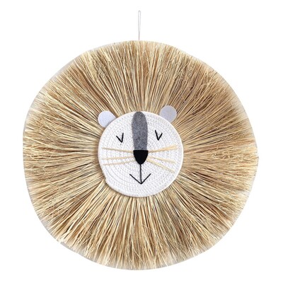 50 cm Ornament drăguț cu cap de animal Decorație de perete cu leu de desene animate Decor rafie țesut manual Tapiserie Camera copiilor Pandantive agățate pe perete