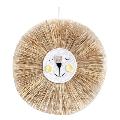 50 cm Ornament drăguț cu cap de animal Decorație de perete cu leu de desene animate Decor rafie țesut manual Tapiserie Camera copiilor Pandantive agățate pe perete