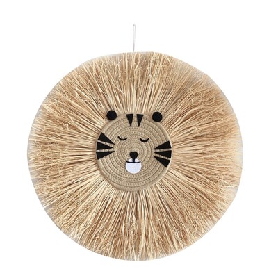 50 cm Ornament drăguț cu cap de animal Decorație de perete cu leu de desene animate Decor rafie țesut manual Tapiserie Camera copiilor Pandantive agățate pe perete