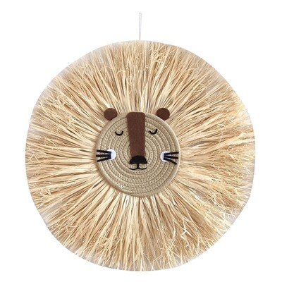 50 cm Ornament drăguț cu cap de animal Decorație de perete cu leu de desene animate Decor rafie țesut manual Tapiserie Camera copiilor Pandantive agățate pe perete