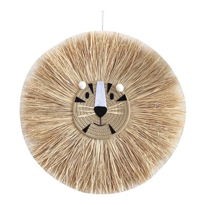 50 cm Ornament drăguț cu cap de animal Decorație de perete cu leu de desene animate Decor rafie țesut manual Tapiserie Camera copiilor Pandantive agățate pe perete