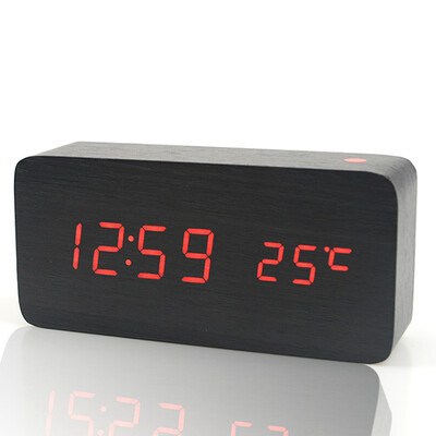 Medinis LED žadintuvas modernus stilius temperatūros garsų valdymas kalendorius LED ekranas elektroninis stalinis skaitmeninis stalinis medinis laikrodis