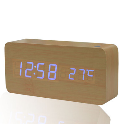 Medinis LED žadintuvas modernus stilius temperatūros garsų valdymas kalendorius LED ekranas elektroninis stalinis skaitmeninis stalinis medinis laikrodis