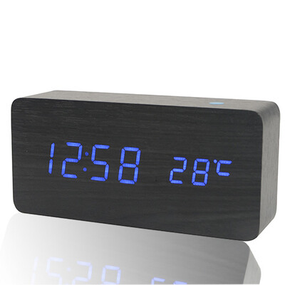 Medinis LED žadintuvas modernus stilius temperatūros garsų valdymas kalendorius LED ekranas elektroninis stalinis skaitmeninis stalinis medinis laikrodis