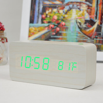 Medinis LED žadintuvas modernus stilius temperatūros garsų valdymas kalendorius LED ekranas elektroninis stalinis skaitmeninis stalinis medinis laikrodis