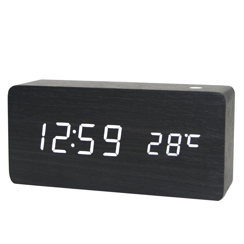 Medinis LED žadintuvas modernus stilius temperatūros garsų valdymas kalendorius LED ekranas elektroninis stalinis skaitmeninis stalinis medinis laikrodis
