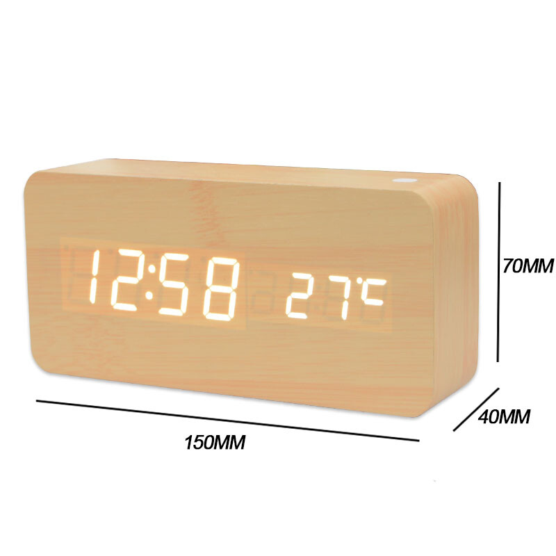 Medinis LED žadintuvas modernus stilius temperatūros garsų valdymas kalendorius LED ekranas elektroninis stalinis skaitmeninis stalinis medinis laikrodis