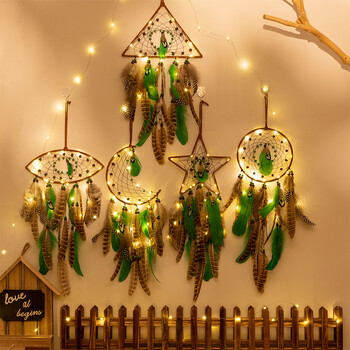 Vintage Indian Dreamcatcher Κρεμαστά στολίδια για το δωμάτιο Eye Moon Star Green Dream Catchers Διακόσμηση με φτερά για το σπίτι Δώρα κρεβατοκάμαρας