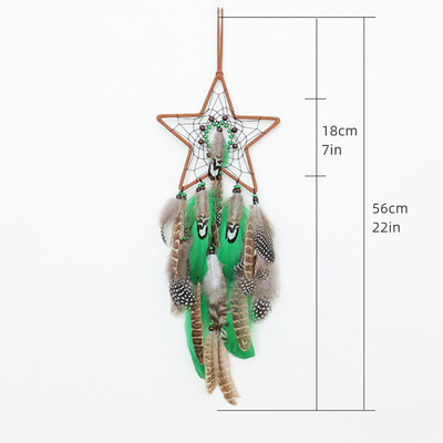 Vintage Indian Dreamcatcher Ornamente agățate pentru cameră, ochi, lună, stea, verzi, apărătoare de vise, decorare cu pene, cadouri pentru dormitor