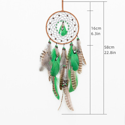 Vintage Indian Dreamcatcher Ornamente agățate pentru cameră, ochi, lună, stea, verzi, apărătoare de vise, decorare cu pene, cadouri pentru dormitor