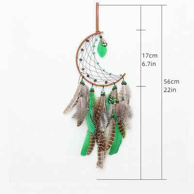Vintage Indian Dreamcatcher Ornamente agățate pentru cameră, ochi, lună, stea, verzi, apărătoare de vise, decorare cu pene, cadouri pentru dormitor