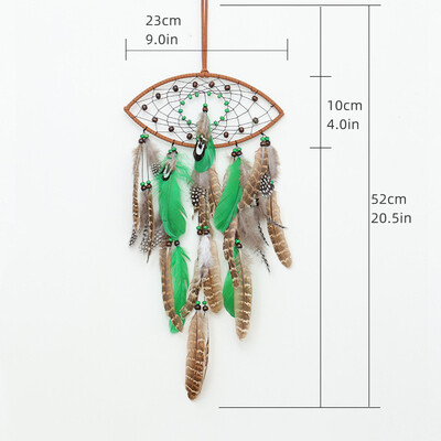 Vintage Indian Dreamcatcher Ornamente agățate pentru cameră, ochi, lună, stea, verzi, apărătoare de vise, decorare cu pene, cadouri pentru dormitor