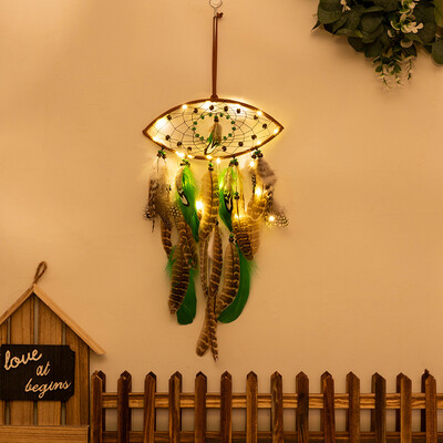 Vintage Indian Dreamcatcher Ornamente agățate pentru cameră, ochi, lună, stea, verzi, apărătoare de vise, decorare cu pene, cadouri pentru dormitor