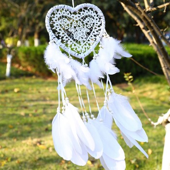 White Dream Catcher Heart Χειροποίητο Πλεκτό Dream Catcher Κρεμαστό Διακόσμηση Σπιτιού Φεστιβάλ γενεθλίων Δώρο Διακόσμηση σπιτιού