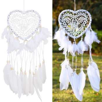 White Dream Catcher Heart Χειροποίητο Πλεκτό Dream Catcher Κρεμαστό Διακόσμηση Σπιτιού Φεστιβάλ γενεθλίων Δώρο Διακόσμηση σπιτιού