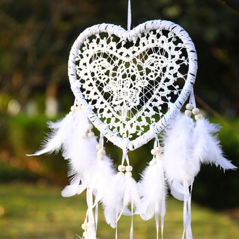 White Dream Catcher Heart Χειροποίητο Πλεκτό Dream Catcher Κρεμαστό Διακόσμηση Σπιτιού Φεστιβάλ γενεθλίων Δώρο Διακόσμηση σπιτιού